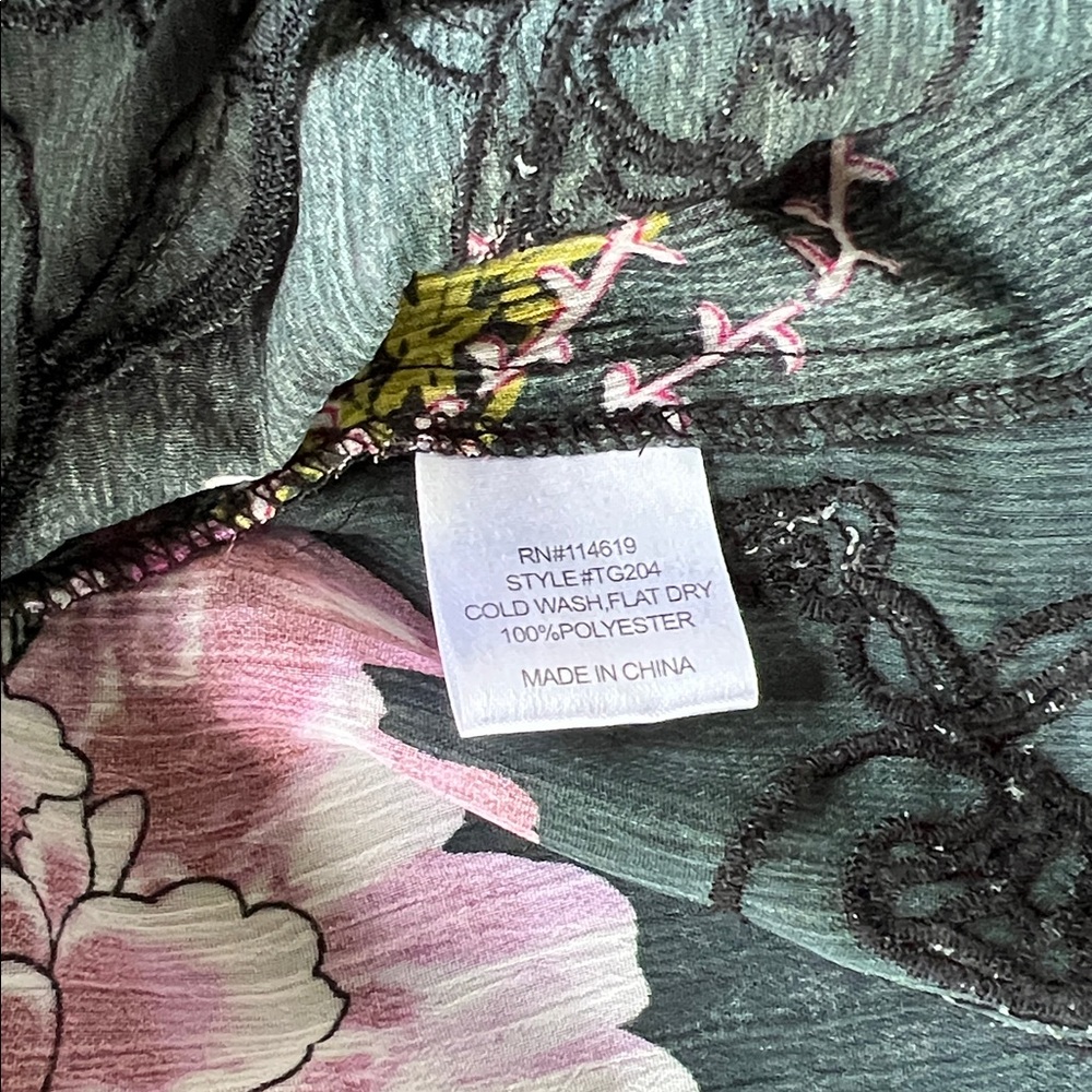 Mushka by Sienna Rose Tunic Top - Tag Size L Vibrant Asian & Floral Chiffon - Picture 6 of 9